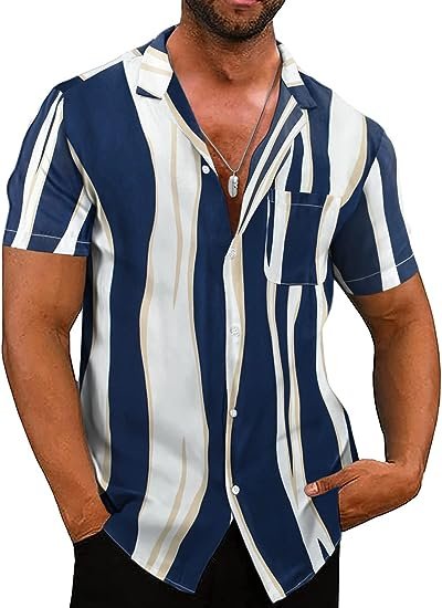 Men's Casual Button Down Hawaiian Shirt Short Sleeves Floral Beach Shirts with Pockets